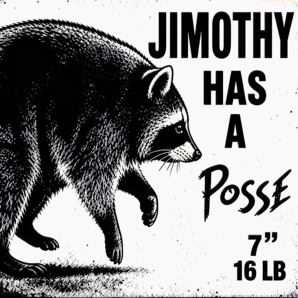 Jimothy Has a Posse — Raccoon Sticker