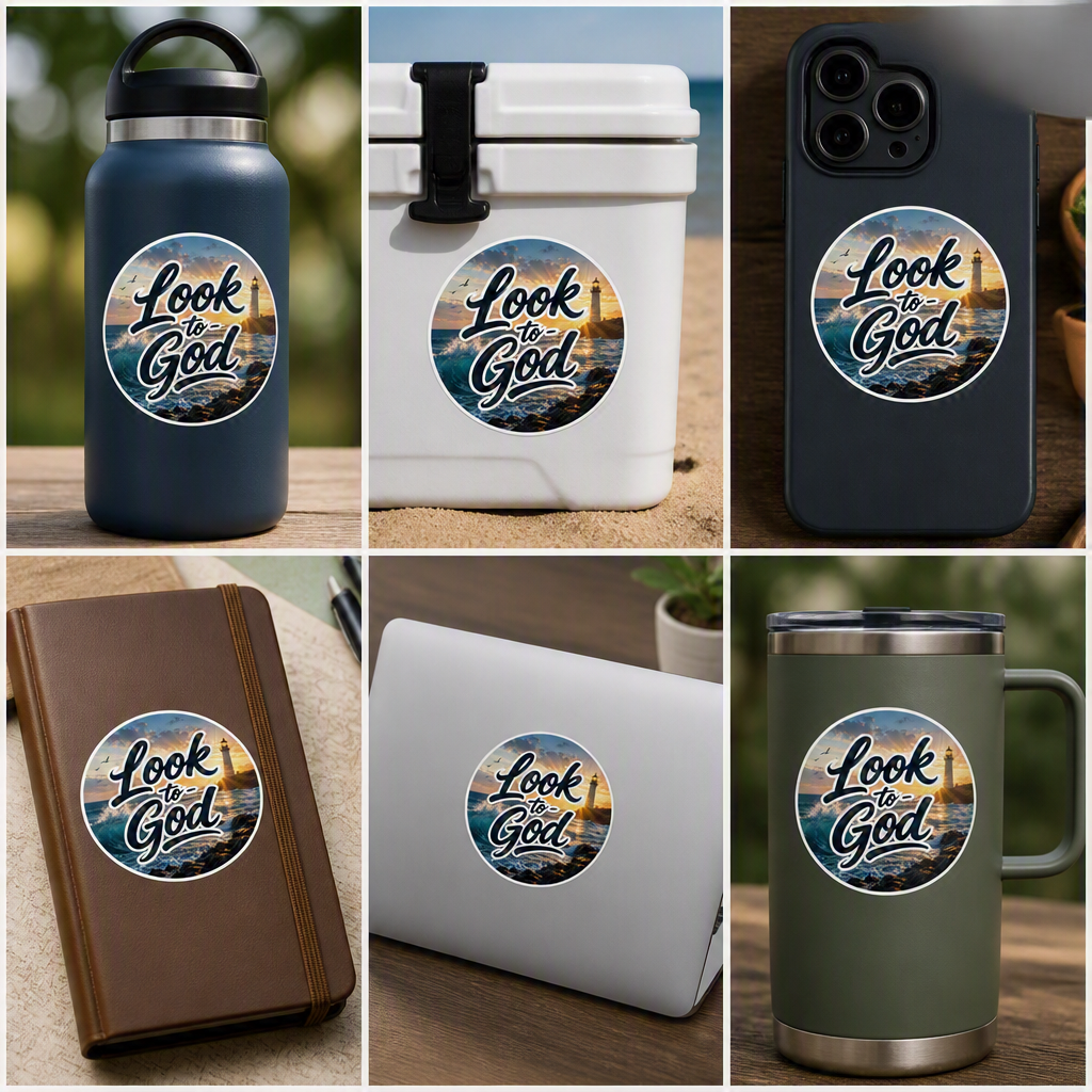 Look to God – Lighthouse Faith Sticker | Coastal Christian Sticker