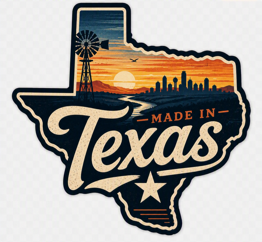 Made in Texas — Sunset Windmill Die‑Cut Sticker