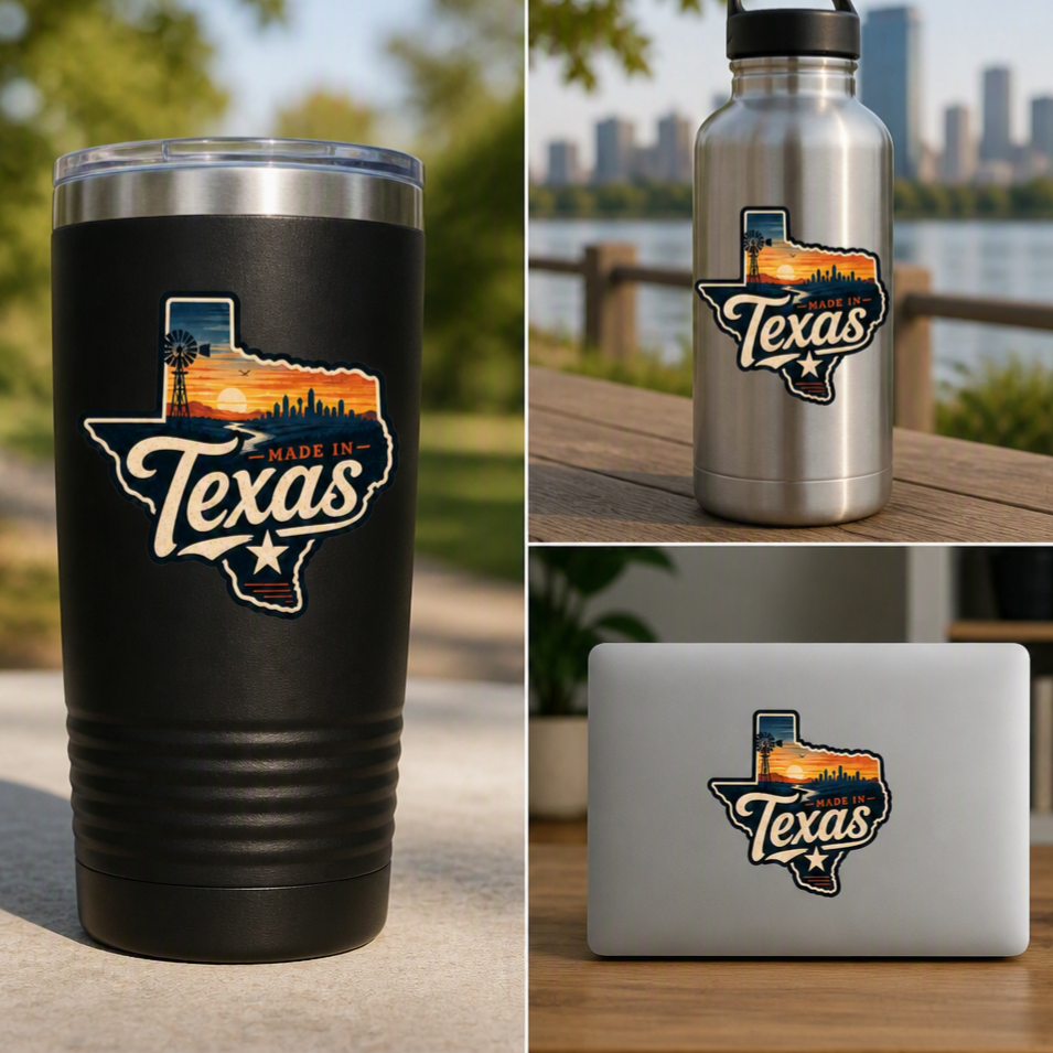 Made in Texas — Sunset Windmill Die‑Cut Sticker
