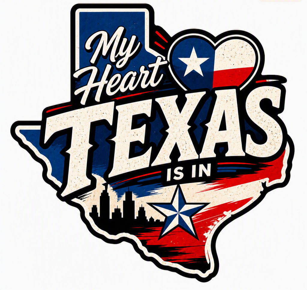 My Heart Is in Texas — Patriotic Flag Die‑Cut Sticker