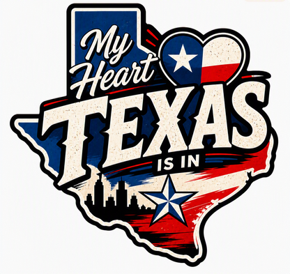 My Heart Is in Texas — Patriotic Flag Die‑Cut Sticker