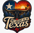 My Heart Is in Texas — Longhorn Sunset Die‑Cut Sticker