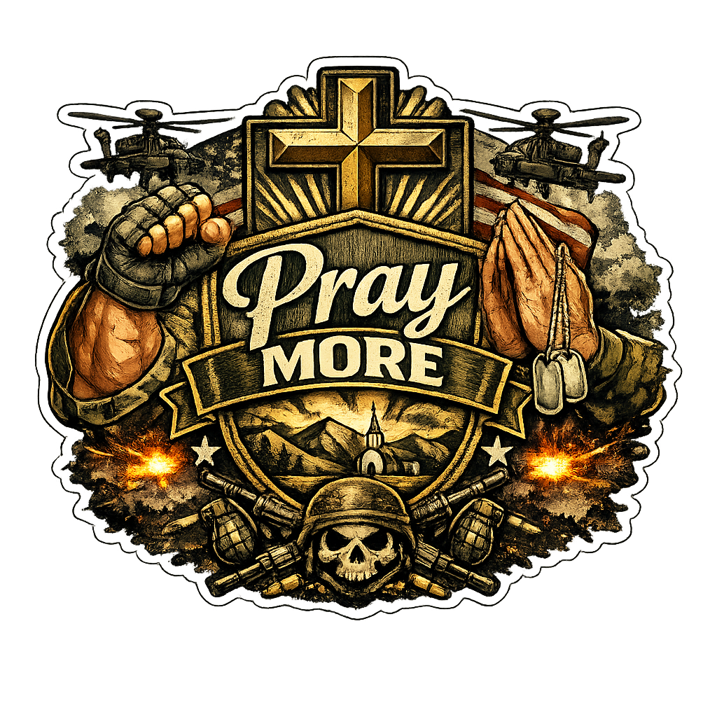 Pray More Tactical Christian Sticker