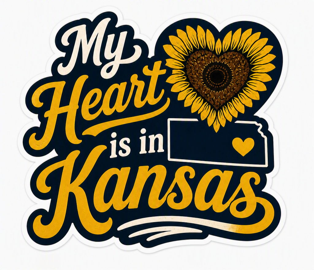 My Heart Is in Kansas — Sunflower Heart Die‑Cut Sticker